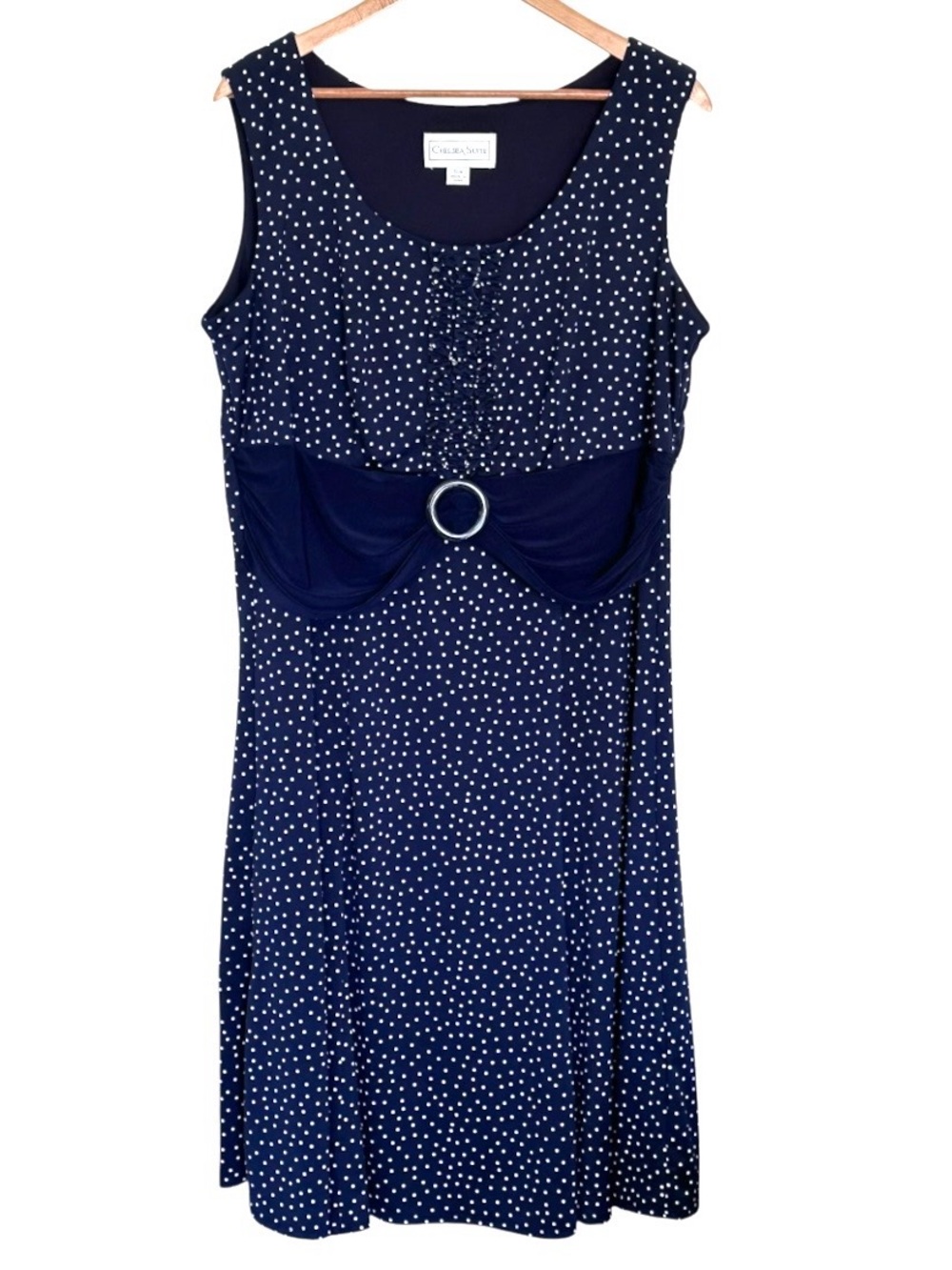 Chelsea Suite Plus Dress Women’s Size 16W Blue White Polka Dot Sleeveless
